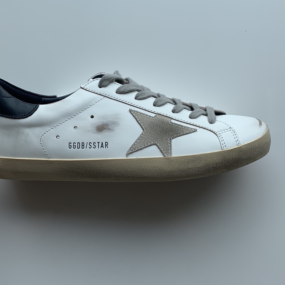 Golden Goose | White & Dark Blue SuperStar low top Leather Sneaker